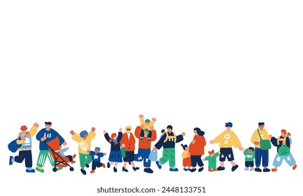 Simple and flat illustration of people raising children