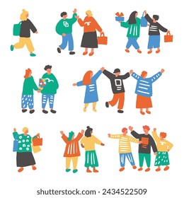 Simple and flat illustration of people walking in the city