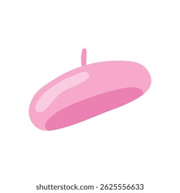 Simple flat illustration of pink beret hat on white background.