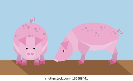 Simple flat illustration of pink pig - vector