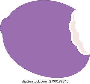 A simple, flat illustration of a purple fruit with a bite taken out of it, showing a white interior.