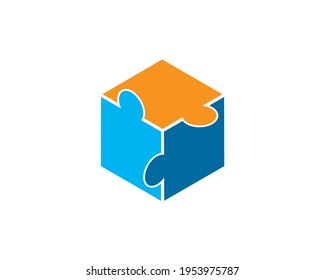 simple flat illustration of puzzle interlock into hexagonal box