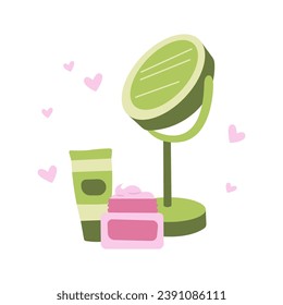 Simple flat illustration with a set of cosmetics for makeup and skin care