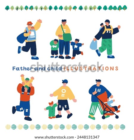 Simple and flat illustration set of fathers raising children