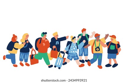 Conjunto de ilustración simple y plana de personas que imaginan el turismo entrante y los viajes