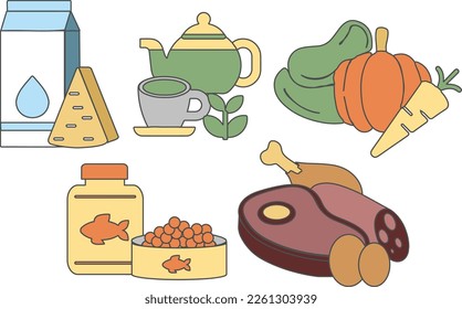 Simple Flat Illustration Set que contiene ilustraciones de alimentos