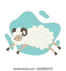 A simple flat illustration of a sheep jumping. Perfect for children's designs and Easter themes.