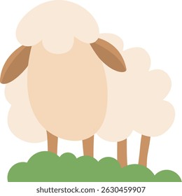 Simple Flat Illustration of Sheep on Grass Isolated Cute Animal