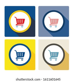 Simple flat illustration of a shopping trolley. Icon, buy button, basket 