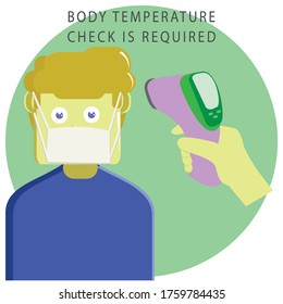 Simple Flat Illustration Showing Body Temperature Check Sign During Covid-19 Outbreak, suitable for kinder garden