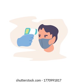 Ilustración plana simple que muestra el signo de la comprobación de temperatura corporal 
durante el brote de Covid-19.