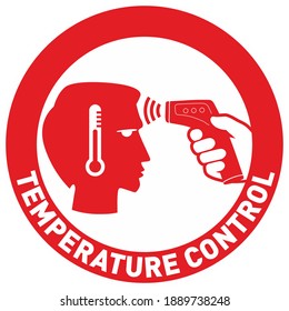Ilustración plana simple que muestra el signo de la comprobación de la temperatura corporal durante el brote de Covid-19. Silueta de hombre