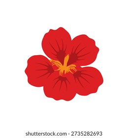 A simple, flat illustration of a single red nasturtium flower with a yellow center on a white background.