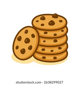 Simple Flat Illustration of Stacked Chocolate Chip Cookie Dessert Food