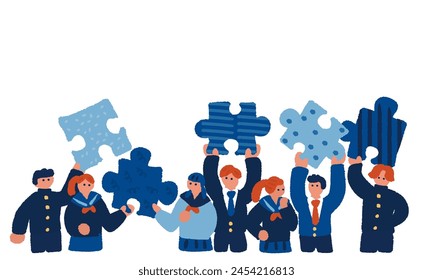 Ilustración simple y plana de estudiantes con puzzles