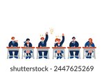 Simple and flat illustration of students in uniforms studying
