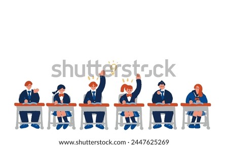 Simple and flat illustration of students in uniforms studying