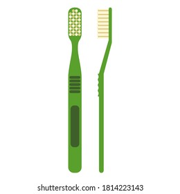 Einfache flache Abbildung einer Zahnbürste mit grüner Farbe. Symbol für tägliche Güter
