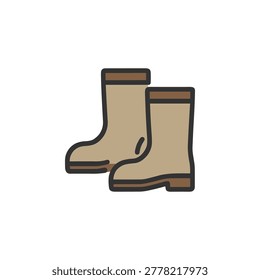 A simple, flat illustration of two beige rubber boots with brown trim, presented on a white background