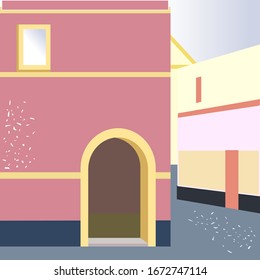 Simple flat illustration urban building architecture. Poster c Building and door abstract city street background vector. Geometric architectural pattern. Architecture background design vector.