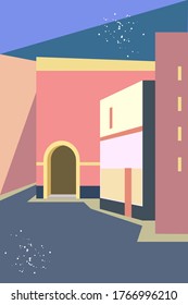 Simple flat illustration urban building architecture. Poster c Building and door abstract city street background vector. Geometric architectural pattern. Architecture background design vector.