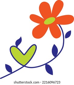 Simple flat image of a flower of love and heart