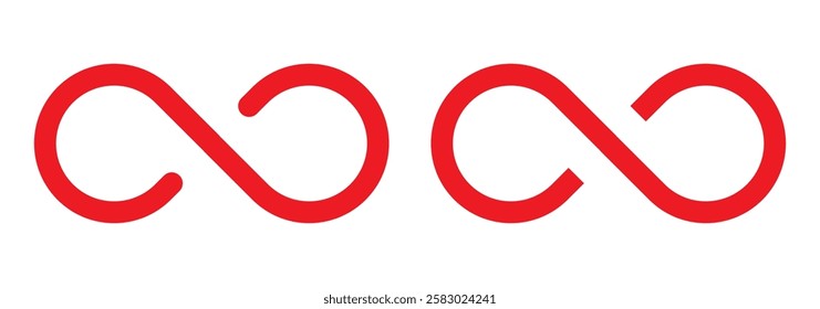 Simple flat infinity symbols. Design elements for unlimited infinity, endless, eternity, loop, discontinuation, and repetition concepts. Vector illustration.