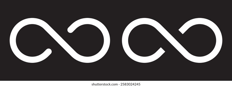 Simple flat infinity symbols. Design elements for unlimited infinity, endless, eternity, loop, discontinuation, and repetition concepts. Vector illustration.