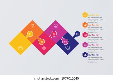 Simple flat infographic with jigsaw puzzle pieces vector image 5