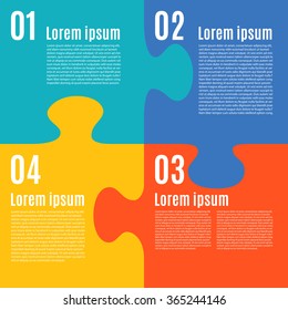 Simple flat infographic with jigsaw puzzle pieces. Steps. Vector illustration.