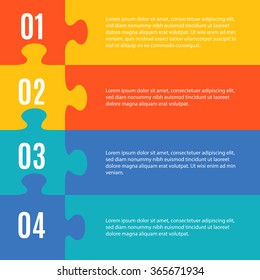 Simple flat infographic with jigsaw puzzle pieces. Steps. Vector illustration.