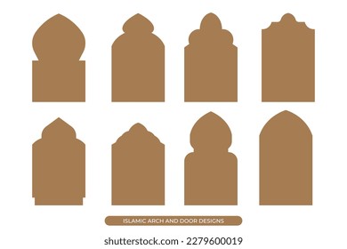 Simple Flat Islamic Arch and Door Silhouette Vector