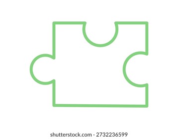 Peça de quebra-cabeça simples e plana com silhueta verde. Esboço de um único bloco de tabuleiro de quebra-cabeça para jogos divertidos. Elemento de brinquedo ideal para jogos de mesa, conceitos de jogos de tabuleiro ou visuais de recreação.