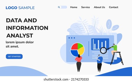 Simple flat landing page of data and information analyst.