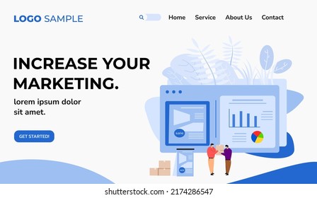 Simple flat landing page design of increase your marketing.