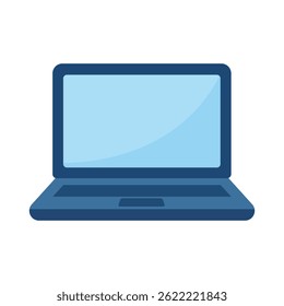 Simple flat laptop icon in blue color, modern vector illustration for digital, computer, technology, or online learning themes.