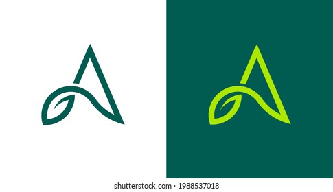 Simple and flat letter A logo with Leaf and plant element, modern natural agricultural company logo.