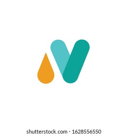 Simple flat letter N V logo with drop liquid design 