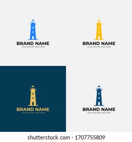 Simple flat lighthouse logo design vector graphic. lighthouse logo for business, organization or website. Beacon icon design template.