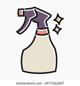 Dibujo animado simple de la línea plana de un spray de la botella chispeante. Ilustración de un spray de botella con chispas, perfecto para su uso en proyectos relacionados con la higiene. Versátil para diversas necesidades.