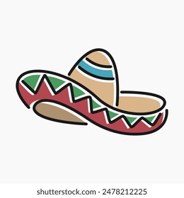 Simple flat line art cartoon of a sombrero hat. Illustration of a sombrero hat, perfect for Mexican-related needs, festivities, holidays, cinco de mayo, and so on.