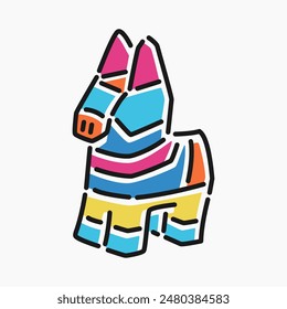 Simple flat line art cartoon of a donkey pinata. Illustration of donkey pinata, perfect for Mexico-related needs, celebrations, holidays, cinco de mayo, and more.