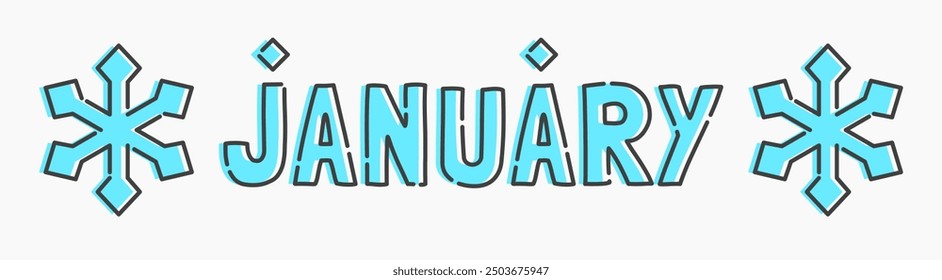 Simple flat line art cartoon for January. Illustration of the month of January, perfect for graphic needs related to January with winter, and more.