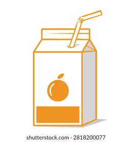 A simple flat line art drawing of a carton of orange juice with a straw on a white background