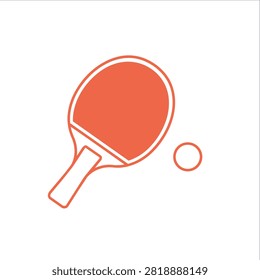 A simple flat line art icon of a ping pong racket and a small ball on a white background