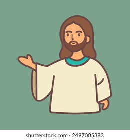 Simple flat line art jesus christ mascot illustration.