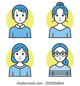 Simple and flat line character illustrations that are easy to use for word-of-mouth advertising Young female variations