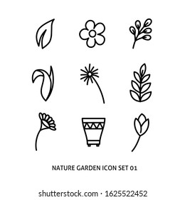 Simple flat line design illustration nature garden icon set template