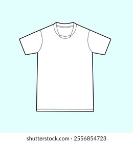 A simple, flat line drawing of a white t-shirt on a light blue background. mock up jersey.
