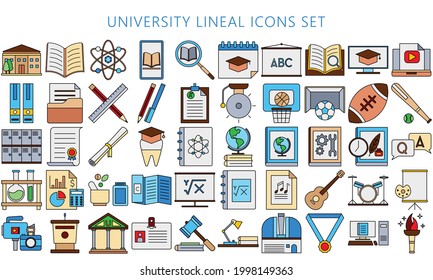 Simple flat lineal multicolor universities and colleges Icons. Contains Icons any faculty, chemistry. physics, sports mathematics, economic, accounting and others. EPS 10 ready convert to SVG svg
